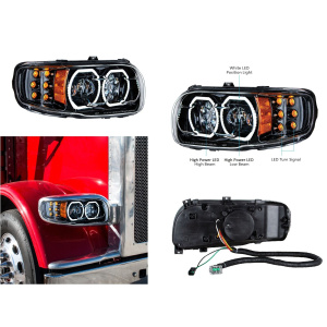 Pair of Blackout LED Headlights with LED Halos & Turn Signals for Peterbilt 388/389