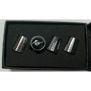 Ford Mustang Valve Stem Caps - Tapered Chrome w/ Black