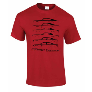 Red T-Shirt w/ Black 1966-2019 Dodge Charger Evolution Models (Licensed)