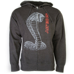 Shelby Cobra Zip Up Hoodie Jacket - Gray w/ Snake Emblem & Red Script - Licensed