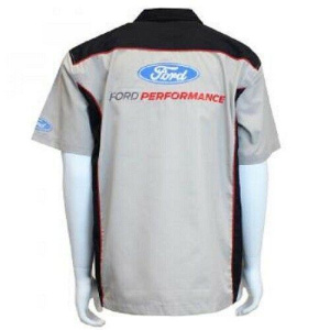 Mechanic Style Button Up Shirt - Gray & Black w/ Ford Performance Emblem / Logo