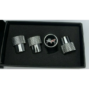 Corvette C6 Valve Stem Caps - Knurled Chrome w/ Black