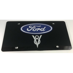 Ford License Plate- Black Acrylic with 3D Hot Rod V8 Emblem