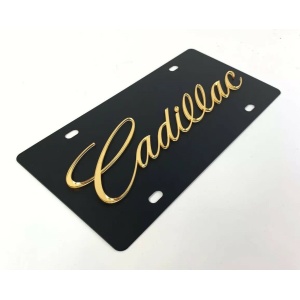Cadillac License Plate - Black with Gold Script