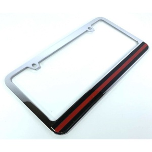 Firefighter Thin Red Line License Plate Frame - Chrome