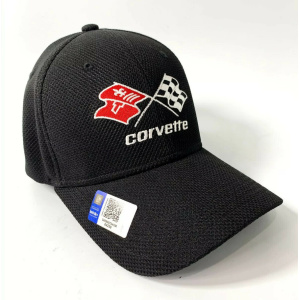 Chevy C3 Corvette Hat / Cap - Black Flexfit Style w/ Crossed Flags Emblem