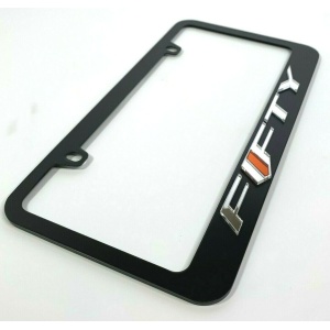 Camaro Fifty License Plate Frame - Matte Black w/ Mirror & Orange Emblem