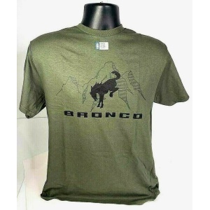 New 2021 Ford Bronco T-Shirt - Green w/ Black Logo Mountain Scene