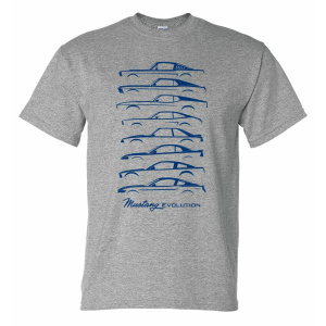 Ford Mustang T-Shirt - Gray w/ Blue 1964-2019 Generations Evolution (Licensed)