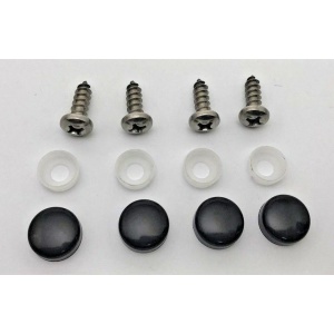 (4) License Plate Screws & Black Caps / Covers Set
