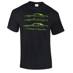 Black T-Shirt w/ Green 1970-2017 Dodge Challenger Models Evolution (Licensed)