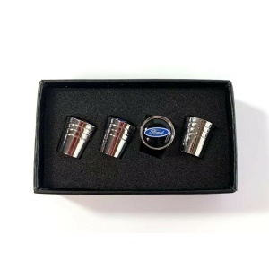 Ford Oval Valve Stem Caps - Tapered Chrome w/ Black