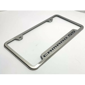 Chevy Camaro SS License Plate Frame - Brushed w/ Black Logo