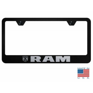 Dodge Ram License Plate Frame - Black w/ Silver Logo