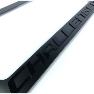 Dodge Challenger Black License Plate Frame - Black Script & Emblem