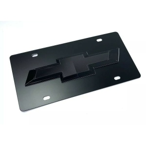 Chevy Bowtie Emblem Black License Plate w/ 3D Gloss Logo