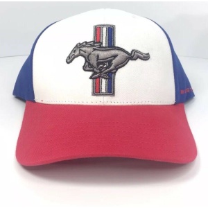 Ford Mustang Hat - Red White and Blue Tri Bar Pony Logo