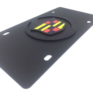 Black Cadillac Vanity License Plate - Black Hood Emblem Crest