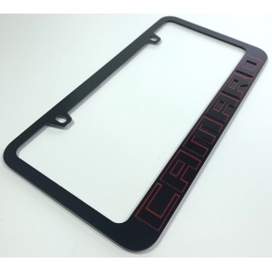 Chevrolet Camaro License Plate Frame - Black with Red Outlined Letters