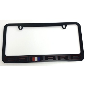 Chevrolet Camaro License Plate Frame - Black with Red Outline Letters