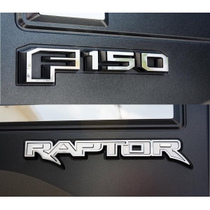 2017-2018 Ford Raptor Tailgate Emblem Overlays - Brushed Stainless Steel