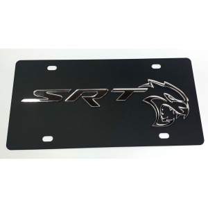 Dodge SRT Hellcat License Plate - Black with Chrome Script