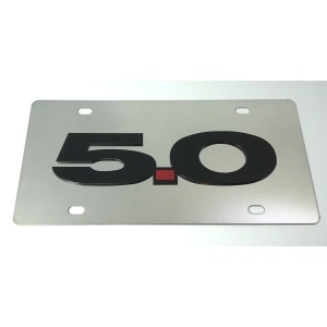 Ford Mustang 5.0 License Plate - Chrome with Black Script