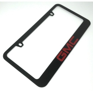 GMC License Plate Frame - Black with Red Letters