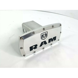 Dodge Ram Emblem Tow Hitch Cover - Polished w/ Black Logo
