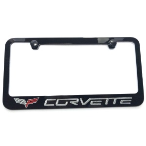 Chevrolet Corvette C6 License Plate Frame - Black with Silver Script