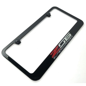 Chevrolet Corvette C7 Z06 Supercharged License Plate Frame - Black with Silver Script