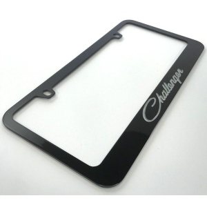 Dodge Challenger License Plate Frame - Black with Silver Script