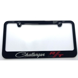 Dodge Challenger RT License Plate Frame - Black with Silver Script