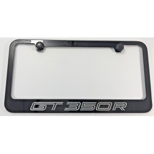 Ford Shelby Mustang GT350R License Plate Frame - Black with Silver Script