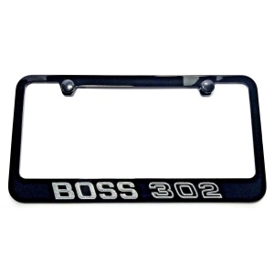 Ford Mustang Boss 302 License Plate Frame - Black with Silver Script