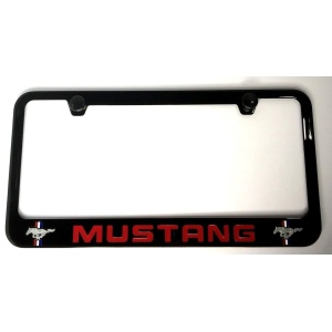Ford Mustang License Plate Frame - Black with Red Script