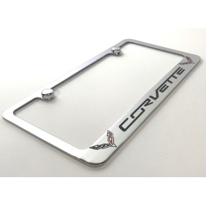 Chevrolet Corvette C7 License Plate Frame - Chrome with Black Script
