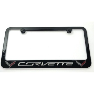 Chevrolet Corvette C7 License Plate Frame - Black with Silver Script