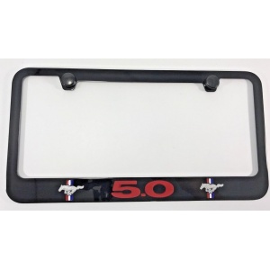 Ford Mustang 5.0 License Plate Frame - Black with Red Script