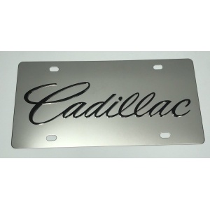 Cadillac License Plate - Chrome with Black Script