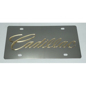 Cadillac License Plate - Chrome with Gold Script