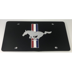 Ford Mustang License Plate - Black Acrylic with Logo