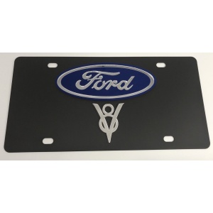 Ford V8 License Plate - Black with Chrome Script
