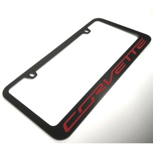 Chevrolet Corvette License Plate Frame - Black with Red Script