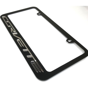 Chevrolet Corvette License Plate Frame - Black with Chrome Script