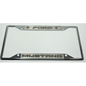 Ford Mustang License Plate Frame - Chrome with Black Script