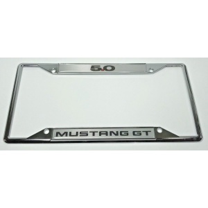 Ford Mustang 5.0 GT License Plate Frame - Chrome with Black Script
