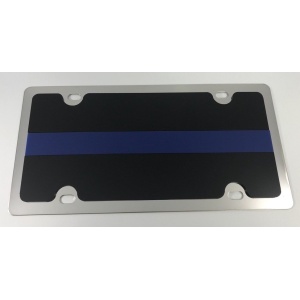 Police License Plate - Chrome with Blue Line