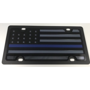 American Flag License Plate - Blacked Out Police