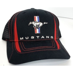 Ford Mustang Hat - Black & Red with Mesh Backing